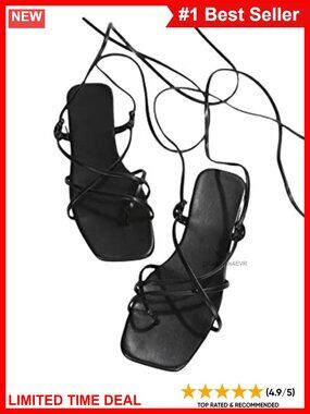 Women's Lace Up Strappy Flat Sandals Open Toe Tie Up Summer Beach Shoes
